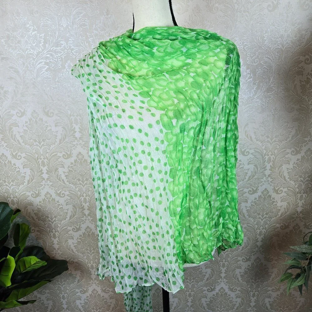 Accessories Green and White Polka Dot Sheer Oblong Scarf Half & Half Print
